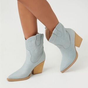 Light blue denim cowboy boots